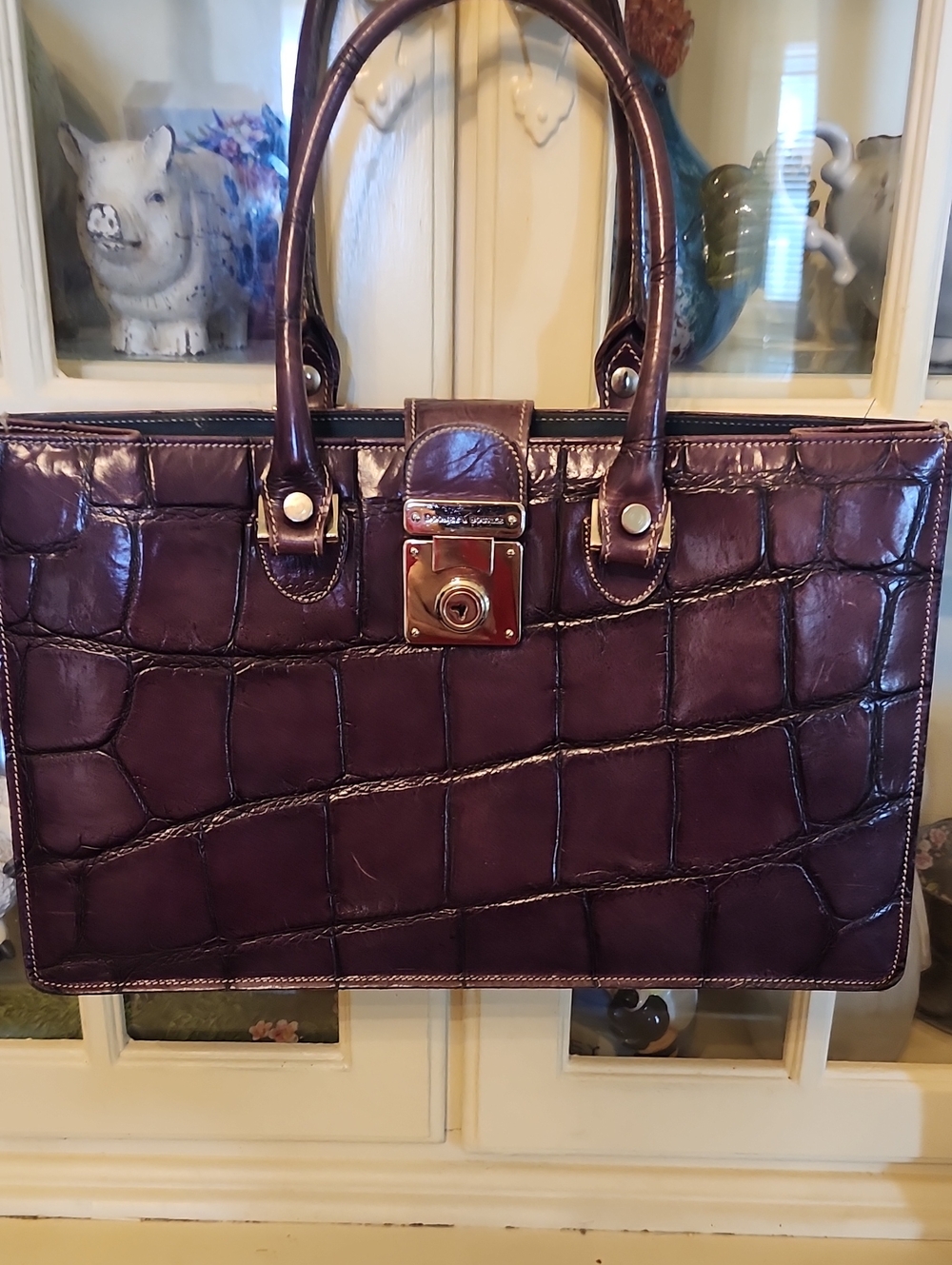 DOONEY & BOURKE Purple Croc-Embossed Satchel with Turn-Lock